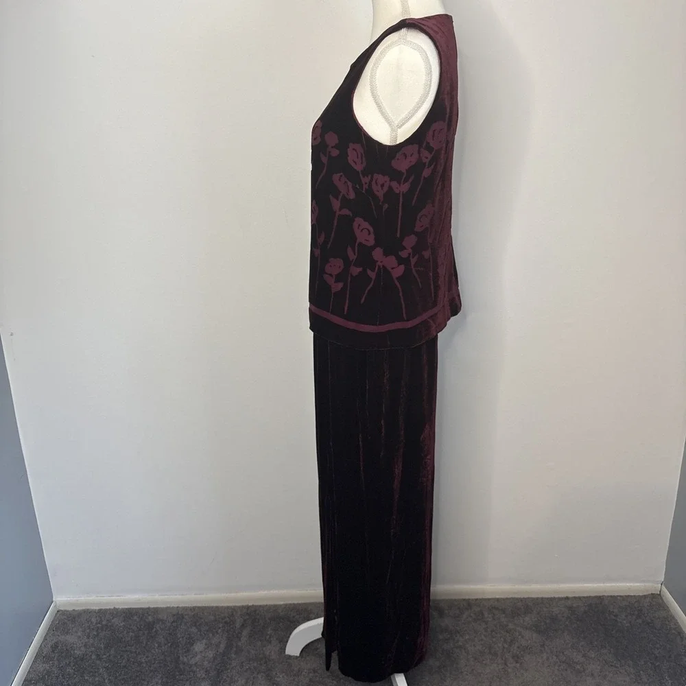 Vtg 90s Y2k Velvet Burnout Satin Skirt Set Midi Red Grunge Whimsigoth Goth Sz 10 - Picture 4 of 16